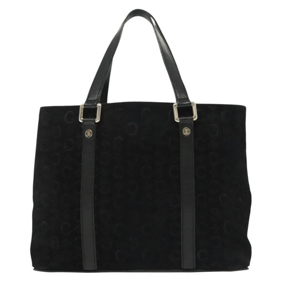 CELINE C Macadam Canvas Hand Bag Suede Black Silver - Picture 2 of 13